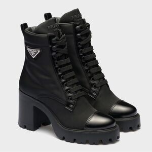 Prada Black Lug Sole Lace-Up Ankle Boots
